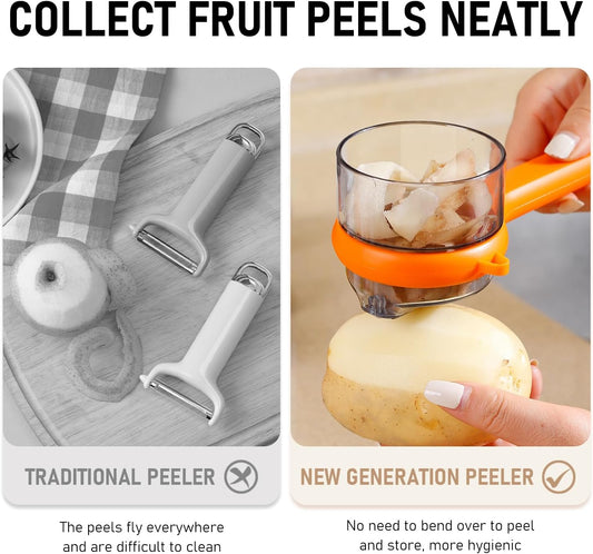 2PCS Peeling Knife with Storage Box, Peeling Knife with Container Box, Fruit And Vegetable Peeler With Container, Double-Sided Stainless Steel Multi-Function Peeler for Home Kitchen
