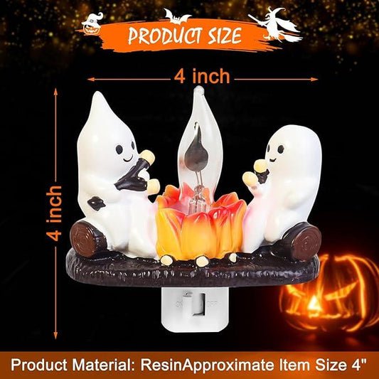2025 New Ghost Campfire Flickering Nightlight-Ghost Pumpkin Night Light Dusk to Dawn Led Lamp, Funny Halloween Decor,Spooky Halloween Decorations& Gifts