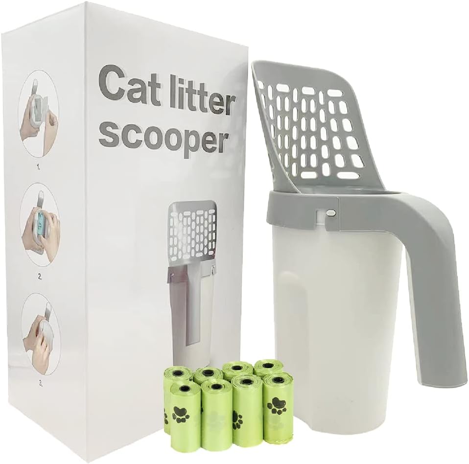 Cat litter scooper with Holder - built-in trash