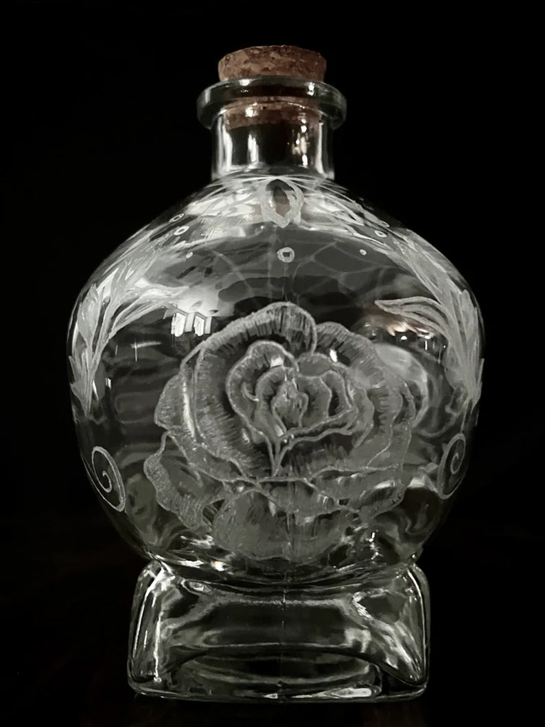 Exquisitely Hand-Engraved Crystal Decanter Featuring a Sugar Skull