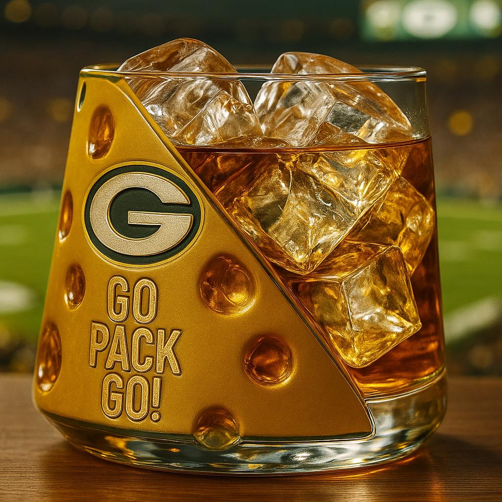 🧀Cheesehead Pride Whiskey Glass – Raise a Toast, Go Pack Go! 🥃