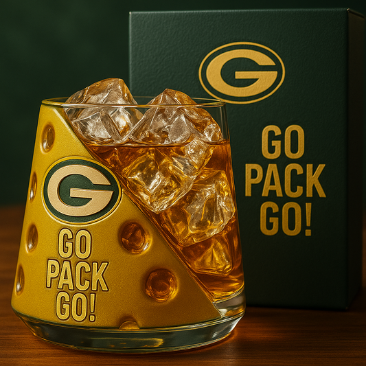 🧀Cheesehead Pride Whiskey Glass – Raise a Toast, Go Pack Go! 🥃