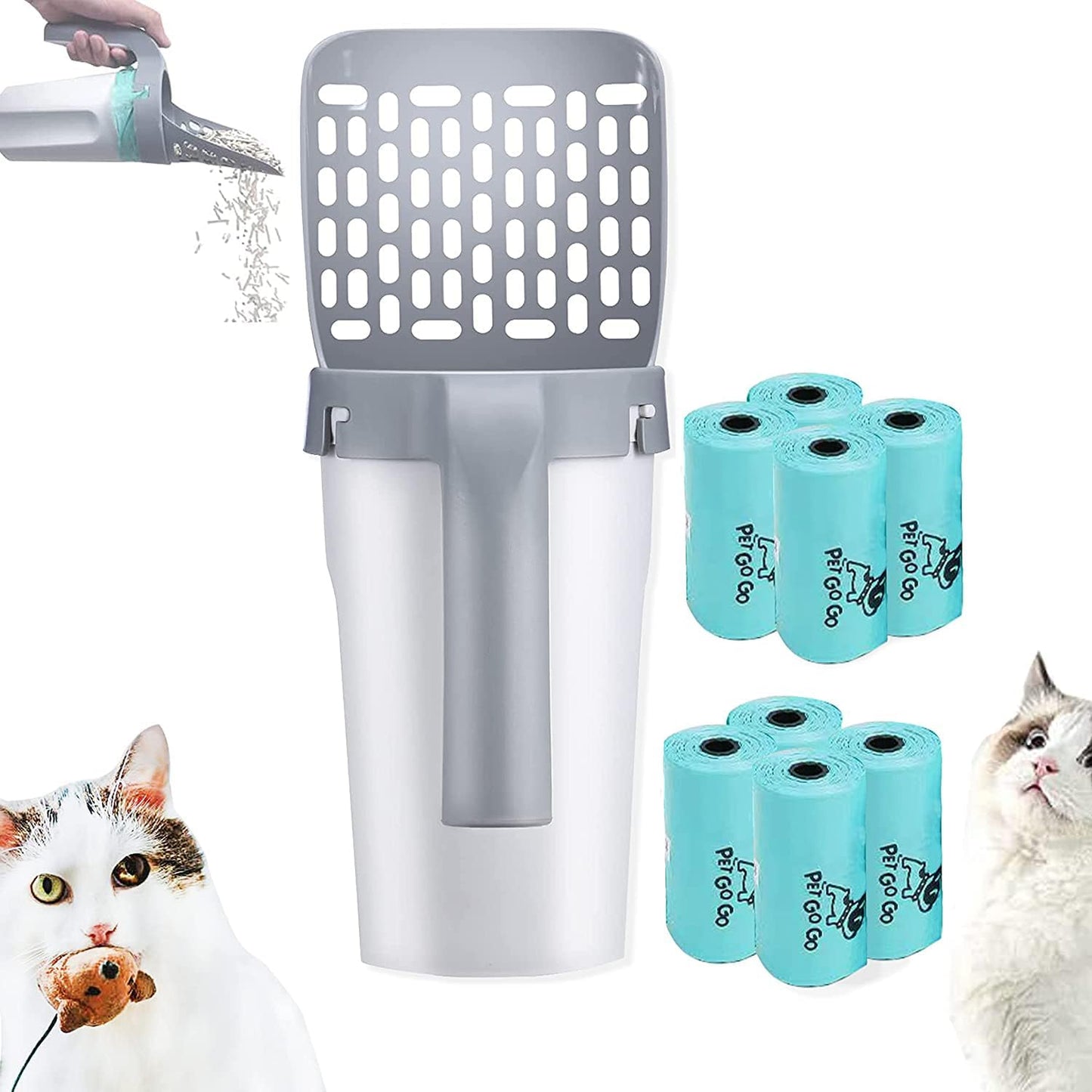 Cat litter scooper with Holder - built-in trash